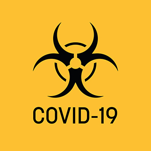 Coronavirus Disease 2019. COVID19 yellow banner with biohazard sign. Alert or report concept. Flat vector illustration.